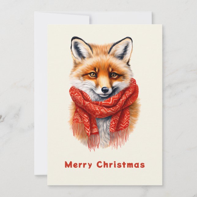Cute Fox in a Red Scarf Autumn Image Holiday Card (Front)