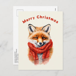 Cute Fox in a Red Scarf Autumn Image Holiday Postcard
