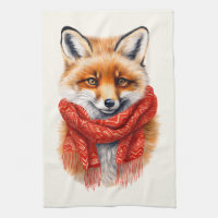 Cute Fox in a Red Scarf Autumn Image