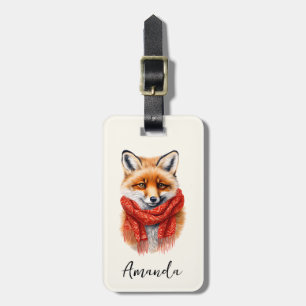 Cute Fox in a Red Scarf Autumn Image Luggage Tag