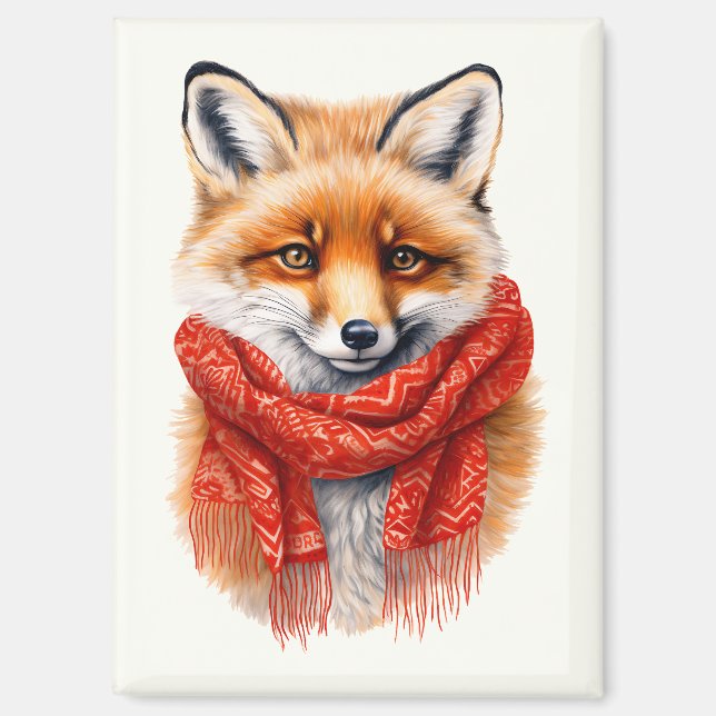 Cute Fox in a Red Scarf Autumn Image Magnet (Front)