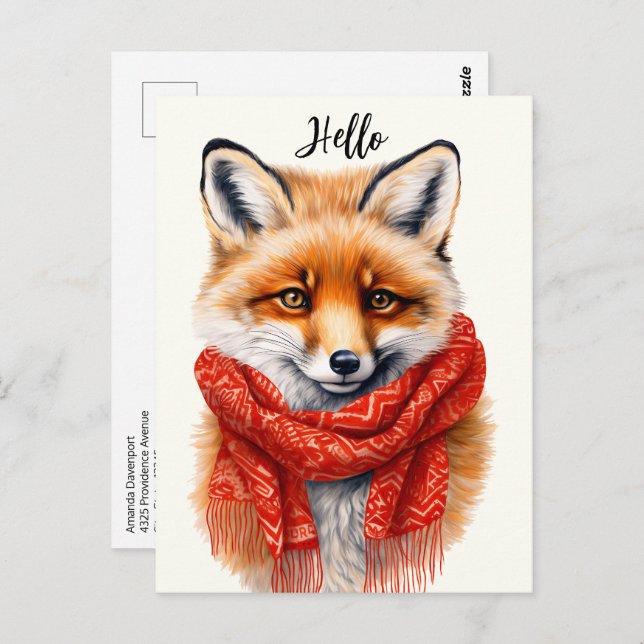 Cute Fox in a Red Scarf Autumn Image Postcard (Front/Back)
