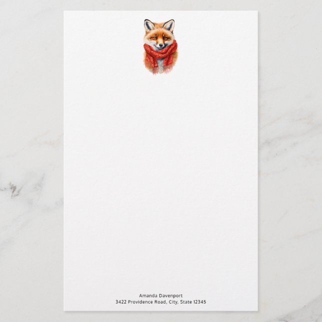 Cute Fox in a Red Scarf Autumn Image Stationery (Front)