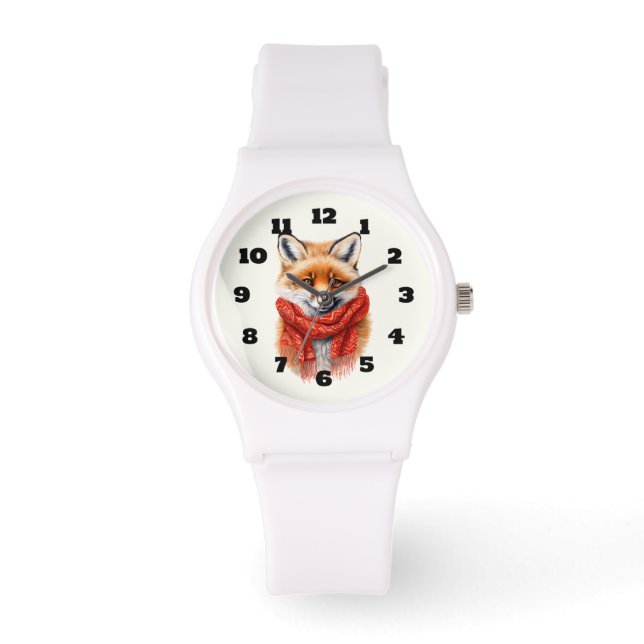 Cute Fox in a Red Scarf Autumn Image Watch (Front)