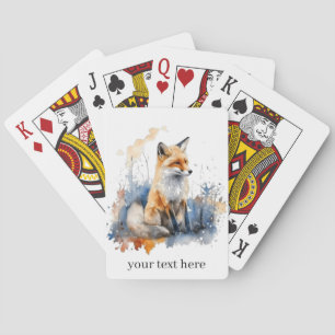 Cute fox in blue and orange water colour playing cards