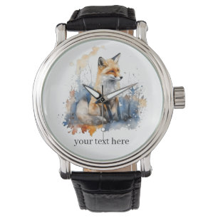 Cute fox in blue and orange water colour watch