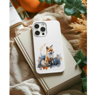 Cute fox in blue and orange watercolor iPhone 11 case