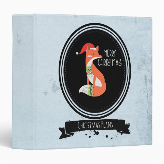 Cute Fox in Christmas Hat inside a Black Oval Binder (Front/Spine)