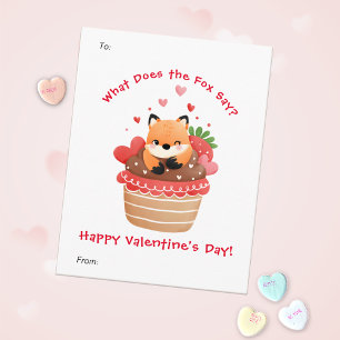 Cute Fox in Cupcake Custom Kids Valentine's Day Holiday Card