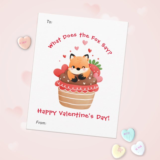 Cute Fox in Cupcake Custom Kids Valentine's Day Holiday Card (Creator Uploaded)