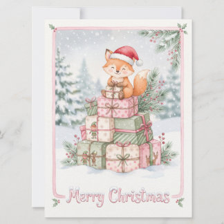 Cute Fox in Santa Hat Holiday Card