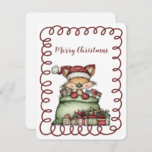 Cute Fox In Santa's Sack of Presents Holiday Card
