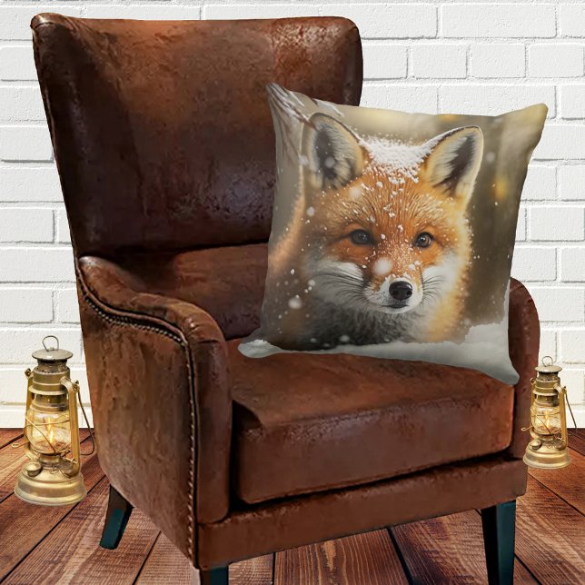 Cute Fox in Snow Winter  Throw Pillow (Creator Uploaded)