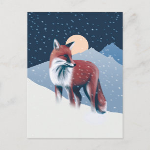 Cute Fox In The Winter Snow Illustration Postcard