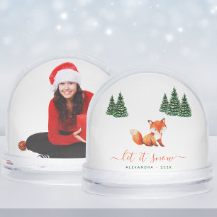 Cute Fox in Winter Woodland Photo Script Let It Snowglobe