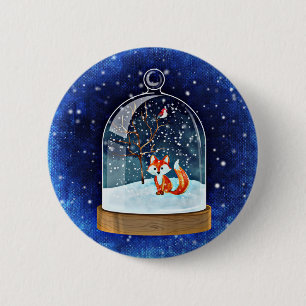 Cute fox inside a snow globe 2 inch round button