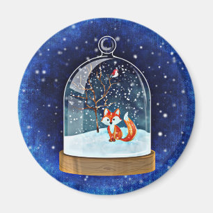 Cute fox inside a snow globe magnet