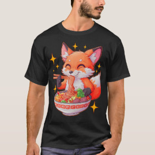 Cute Fox Japanese Anime Kawaii Eating Ramen Men Wo T-Shirt