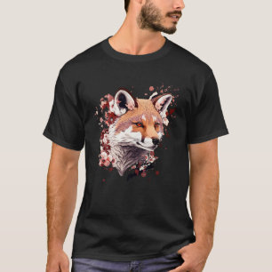 Cute Fox Japanese  Cherry Blossom Flower Artwork T-Shirt