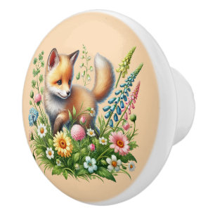Cute fox kids room  ceramic knob