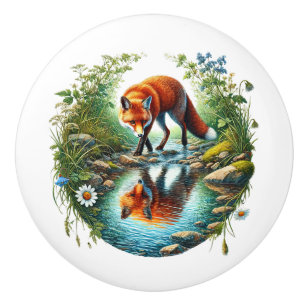 Cute fox kids room ceramic knob