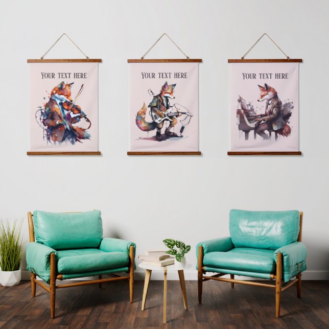 cute fox Music lovers add text  Hanging Tapestry (Living Room)