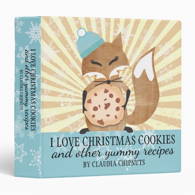 Cute fox Noël cookie livre de recettes classeur (Devant/Côté)