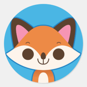 Cute Fox on Blue Classic Round Sticker