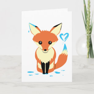 Cute Fox Painting Blue Heart Custom Greeting Card