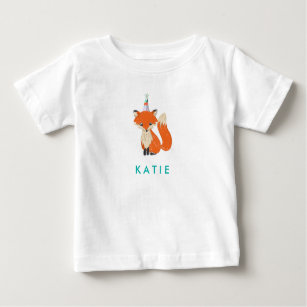 Cute Fox Party Hat Woodland Personalized Name Baby T-Shirt