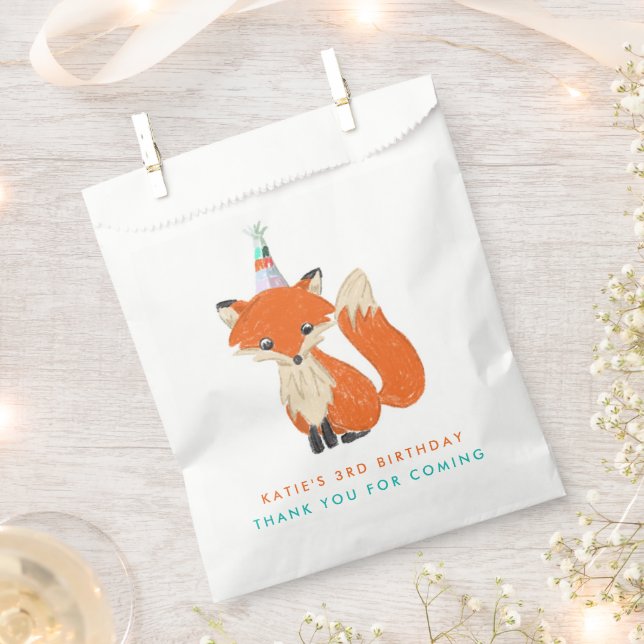 Cute Fox Party Hat Woodland Thank You Gift Favour Bag (Clipped)