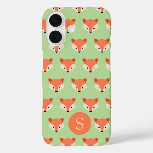 Cute Fox Pattern on Green Monogram Case-Mate iPhone Case (Back)
