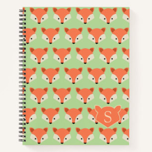 Cute Fox Pattern on Green Monogram Notebook