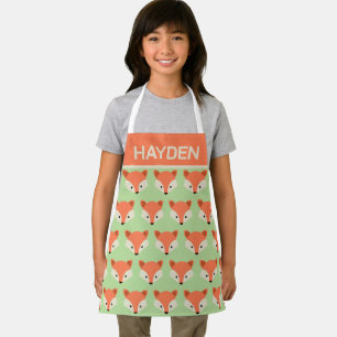 Cute Fox Pattern on Green Personalised Apron