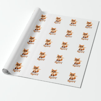 Cute Fox Pattern with “Foxes Make Me Happy” Quote Wrapping Paper