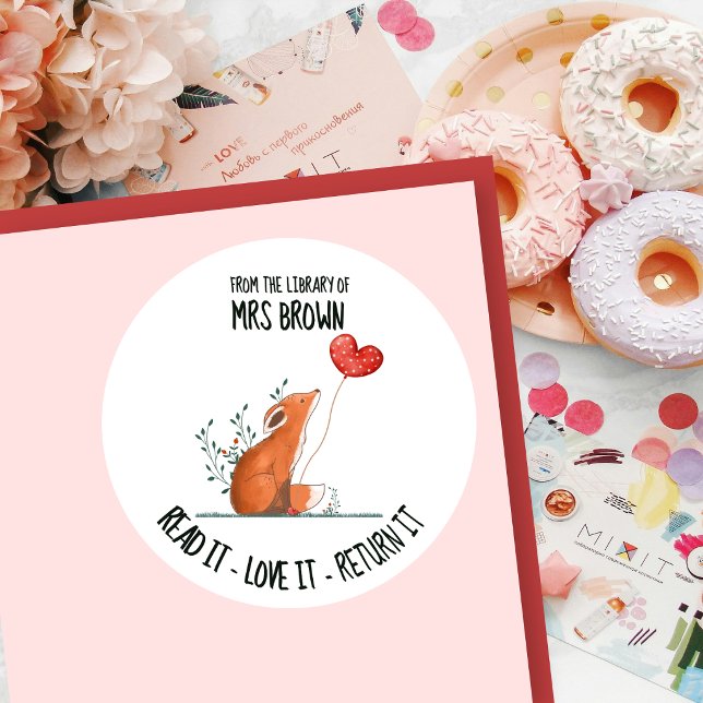 Cute Fox Personalized Book Plate | Custom Children Classic Round Sticker (Creator Uploaded)