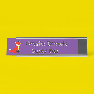 Cute Fox Personalized Desk Name Plate