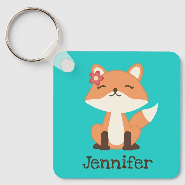 Cute Fox Personalized Keychain (Front)