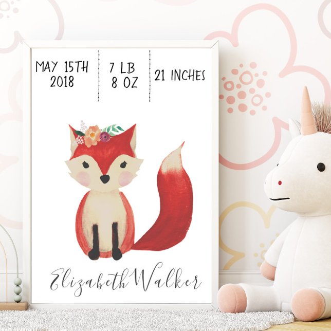Cute Fox Personalized Nursery Wall Art (Creator Uploaded)
