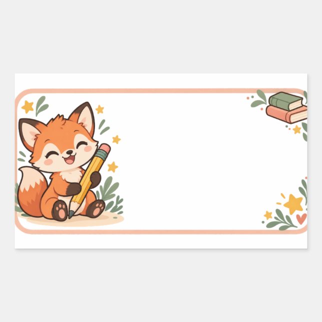Cute Fox Personalized School Name Label (Front)