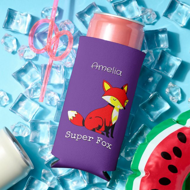 Cute Fox Personalized  Seltzer Can Cooler (In Situ Summer)