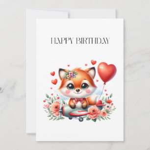 Cute Fox Pilot Birthday Card