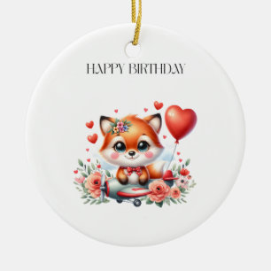 Cute Fox Pilot Birthday Ceramic Ornament