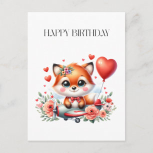 Cute Fox Pilot Birthday Invitation Postcard