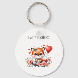 Cute Fox Pilot Birthday Keychain