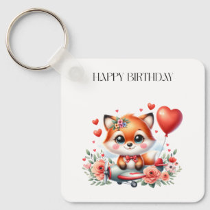 Cute Fox Pilot Birthday Keychain