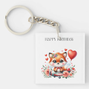 Cute Fox Pilot Birthday Keychain