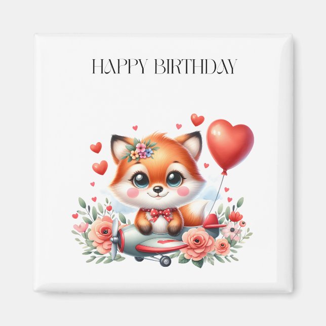 Cute Fox Pilot Birthday Magnet (Front)