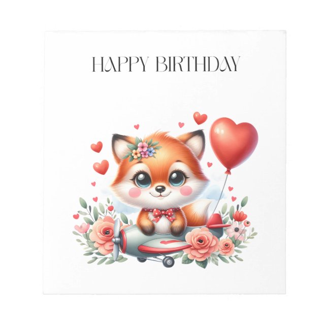 Cute Fox Pilot Birthday Notepad (Front)