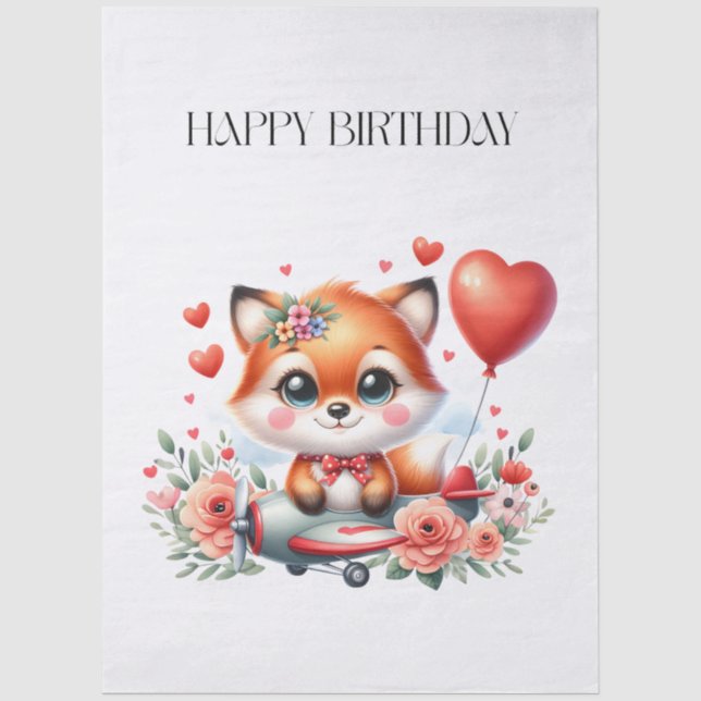 Cute Fox Pilot Birthday Tissue Paper (Front)